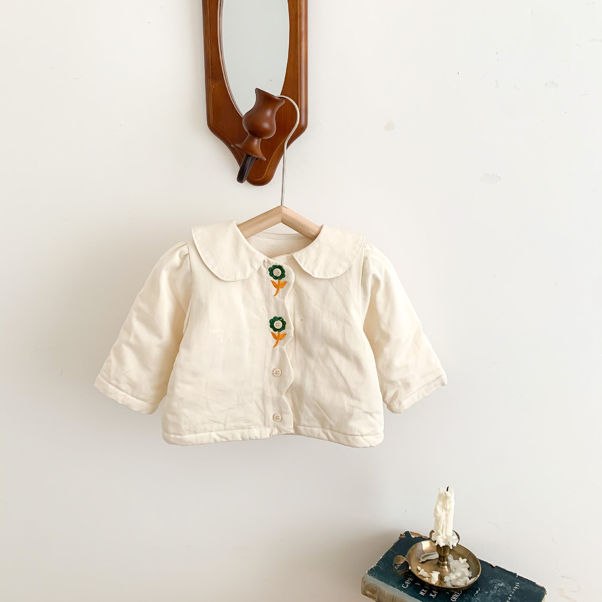 Embroidered Doll Collar Thick Jacket for Girls 1-3Y