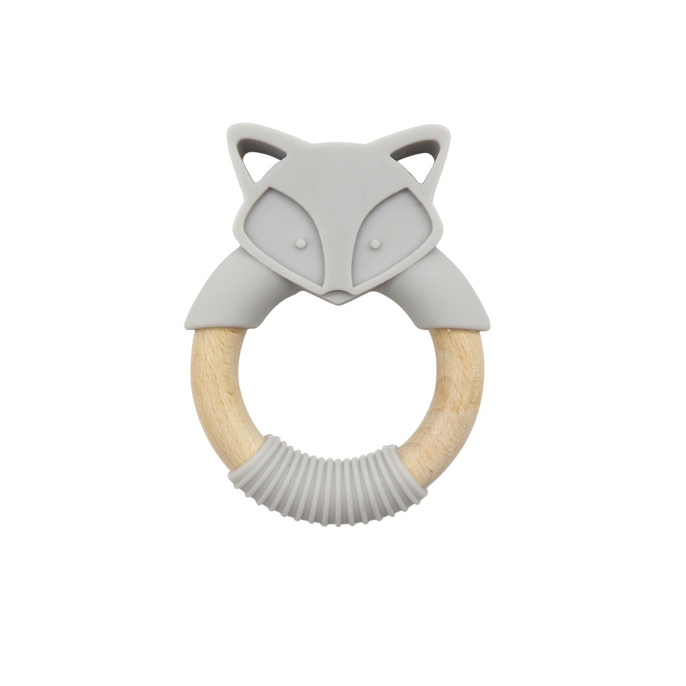 Silicone Fox Baby Teether with Wooden Ring