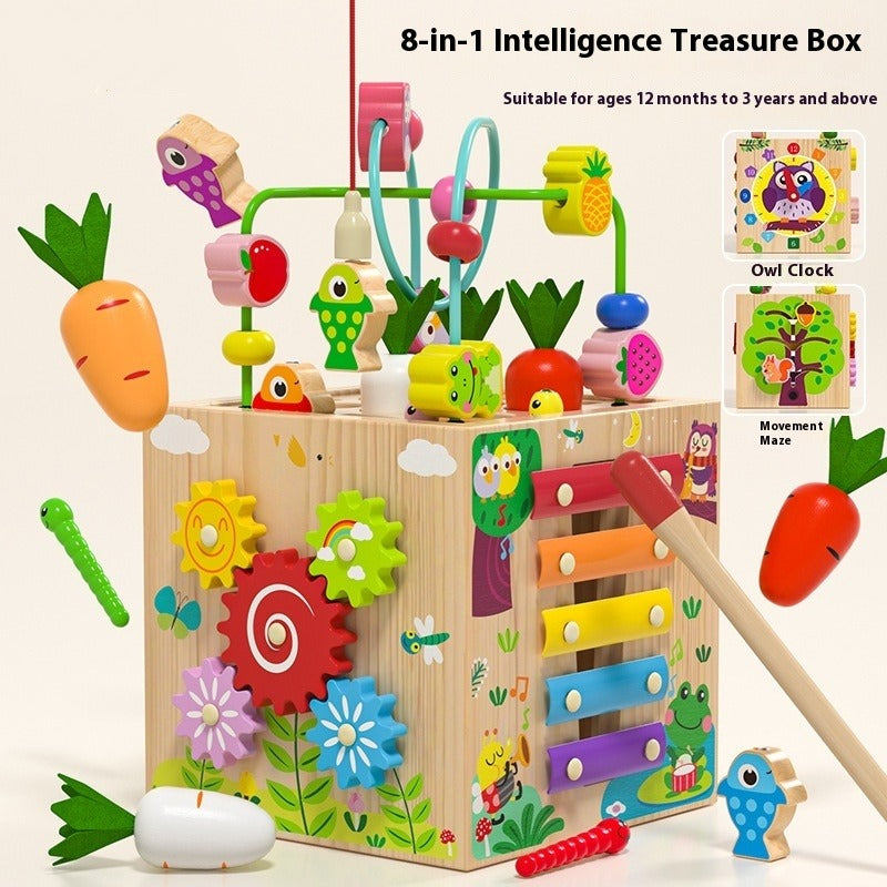 Wooden Multifunctional Puzzle Beads Treasure Box for Kids
