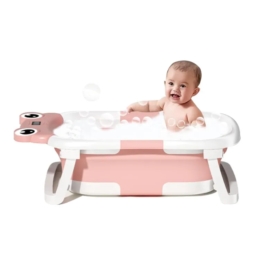 Foldable Baby Bathtub with Cushion & Thermometer