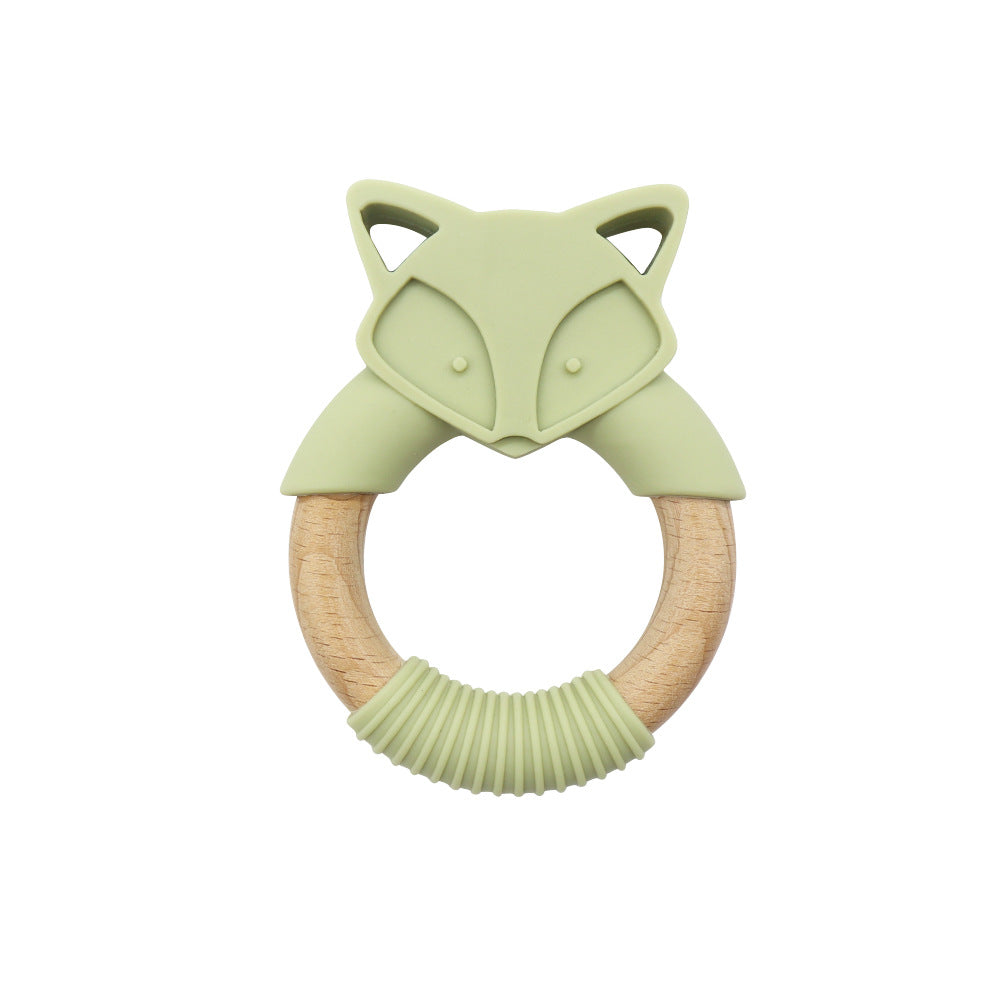 Silicone Fox Baby Teether with Wooden Ring