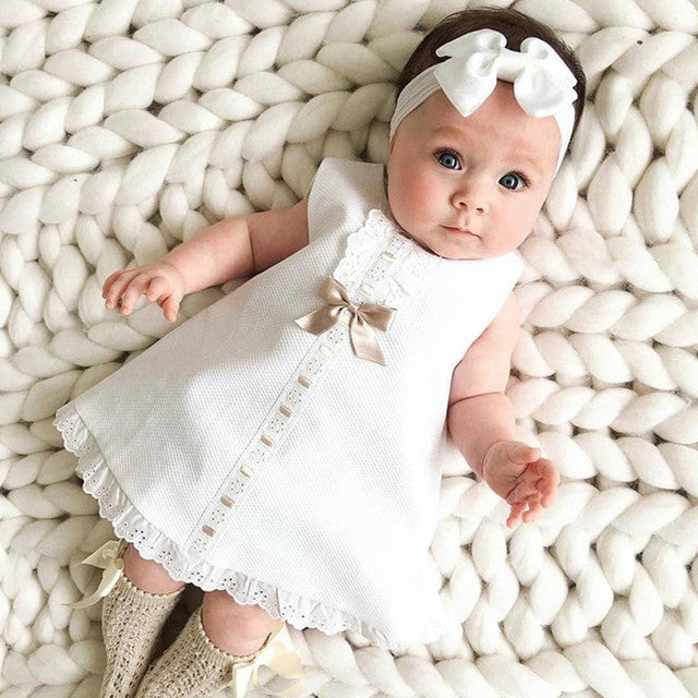 Summer Girls' Sleeveless Bow Dress with Headband Set