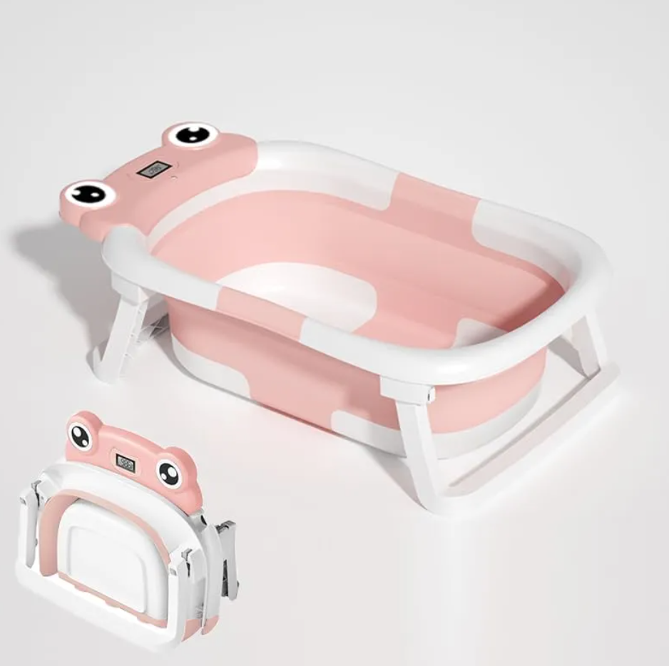 Foldable Baby Bathtub with Cushion & Thermometer