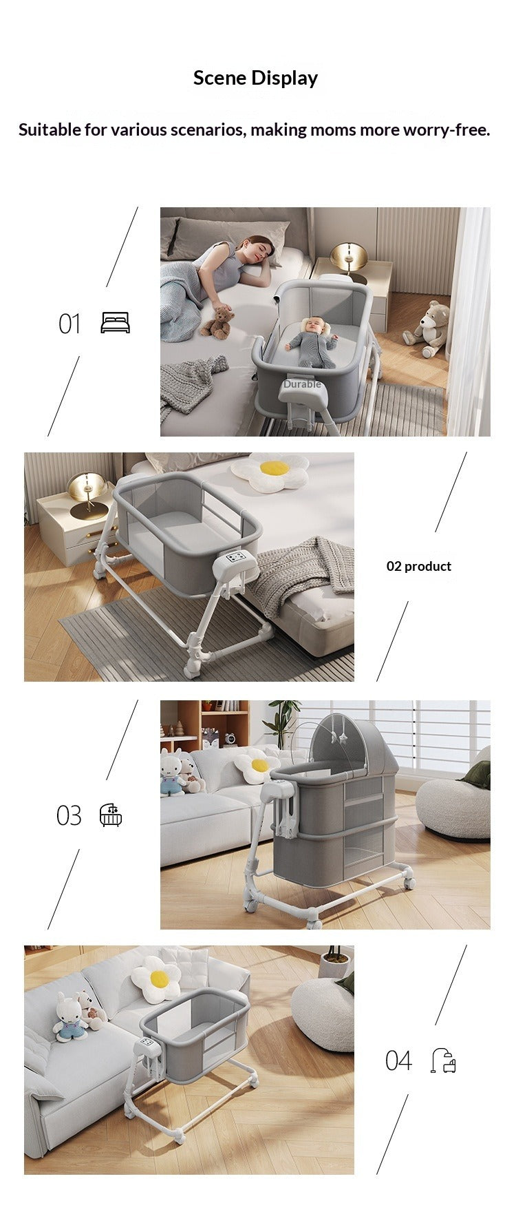 Electric Baby Rocker Bassinet, Foldable with Remote