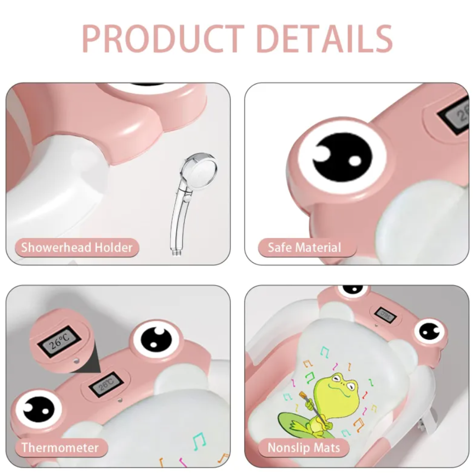Foldable Baby Bathtub with Cushion & Thermometer
