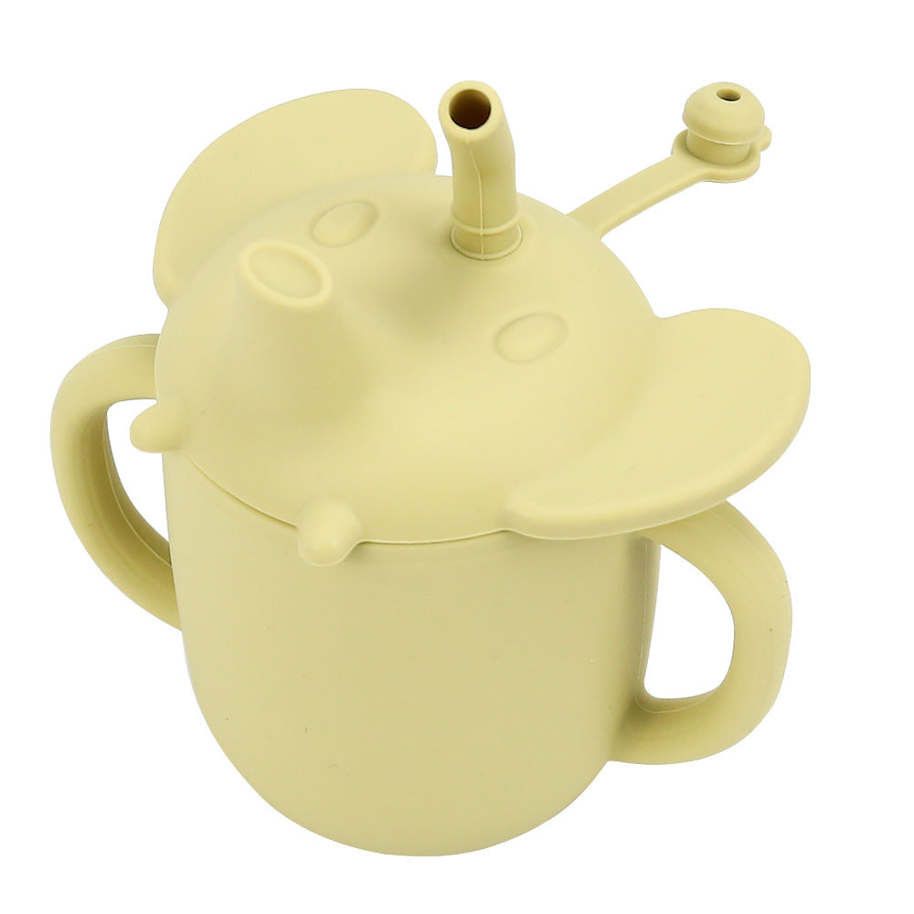 Silicone Infant Straw Water Cup with Handle (Double Mouth)