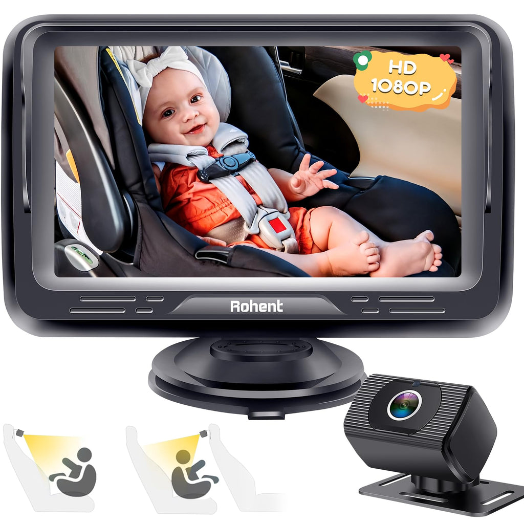 Rohent Baby Car Camera HD 1080P - Rear-Facing Infant Monitor with Night Vision 150° Wide-Angle Lens Anti-Glare Screen Easy Install 360° Adjustable Display