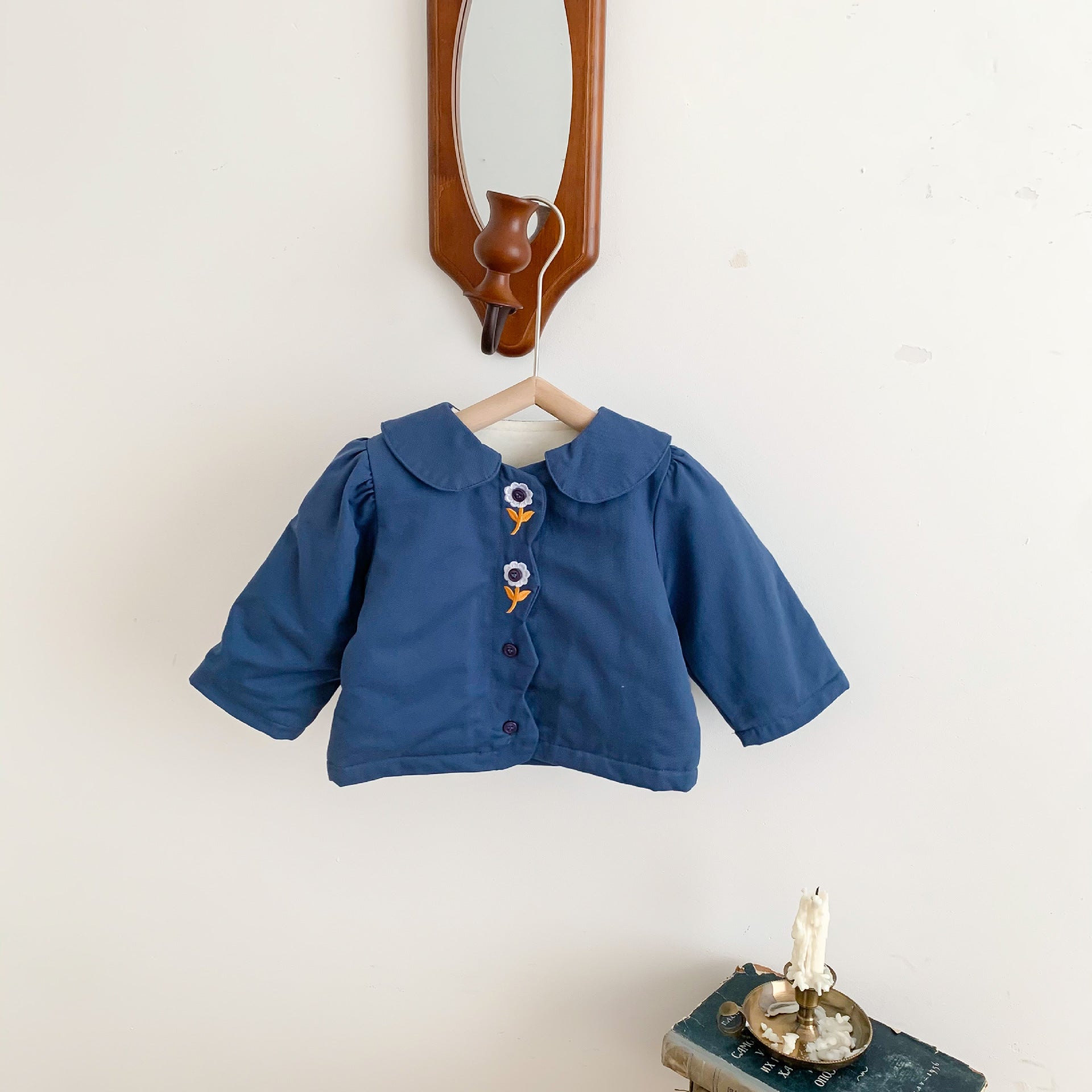 Embroidered Doll Collar Thick Jacket for Girls 1-3Y