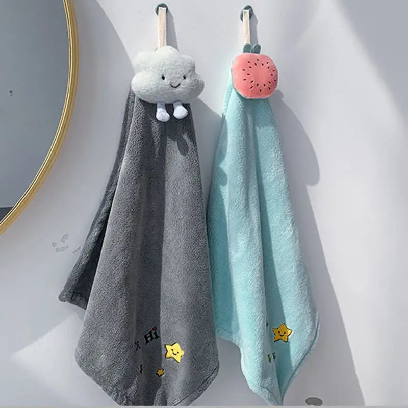 Cartoon Absorbent Hand Towel with Hanging Loop