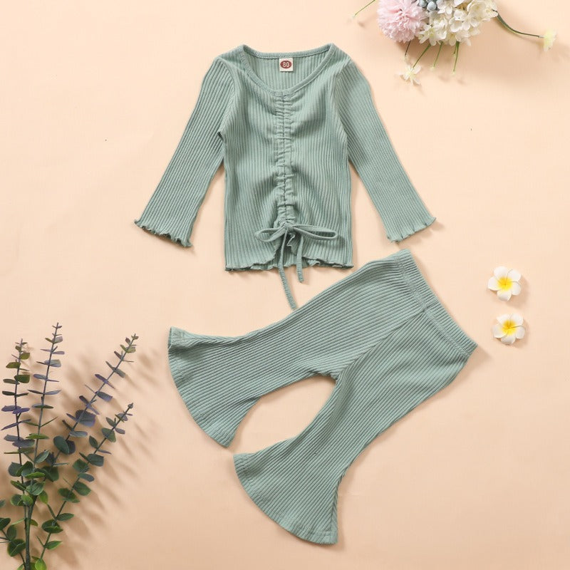 Solid Color Trumpet Sleeve Baby Girl Set