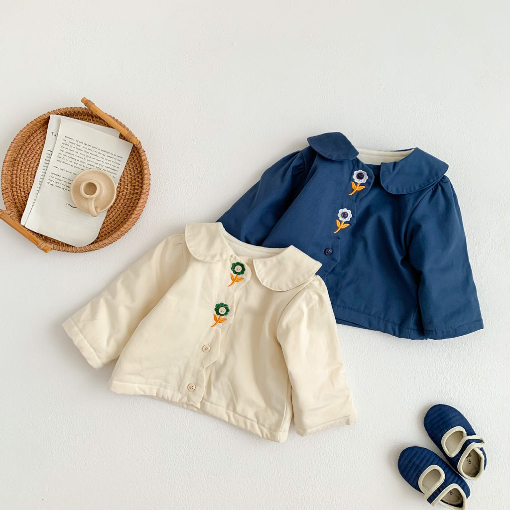 Embroidered Doll Collar Thick Jacket for Girls 1-3Y