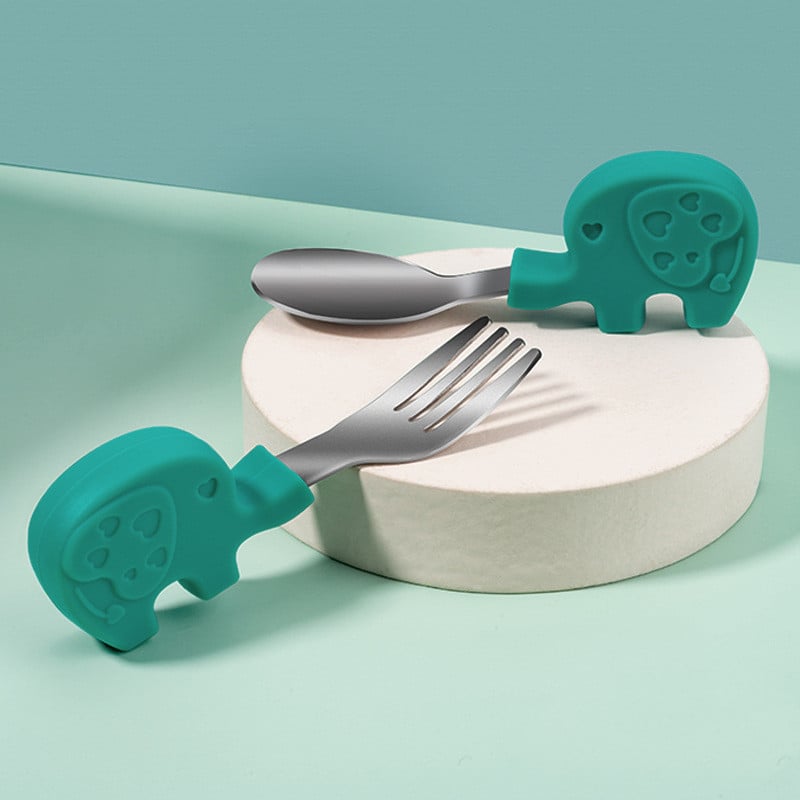Children's Short Handle Stainless Steel Fork and Spoon
