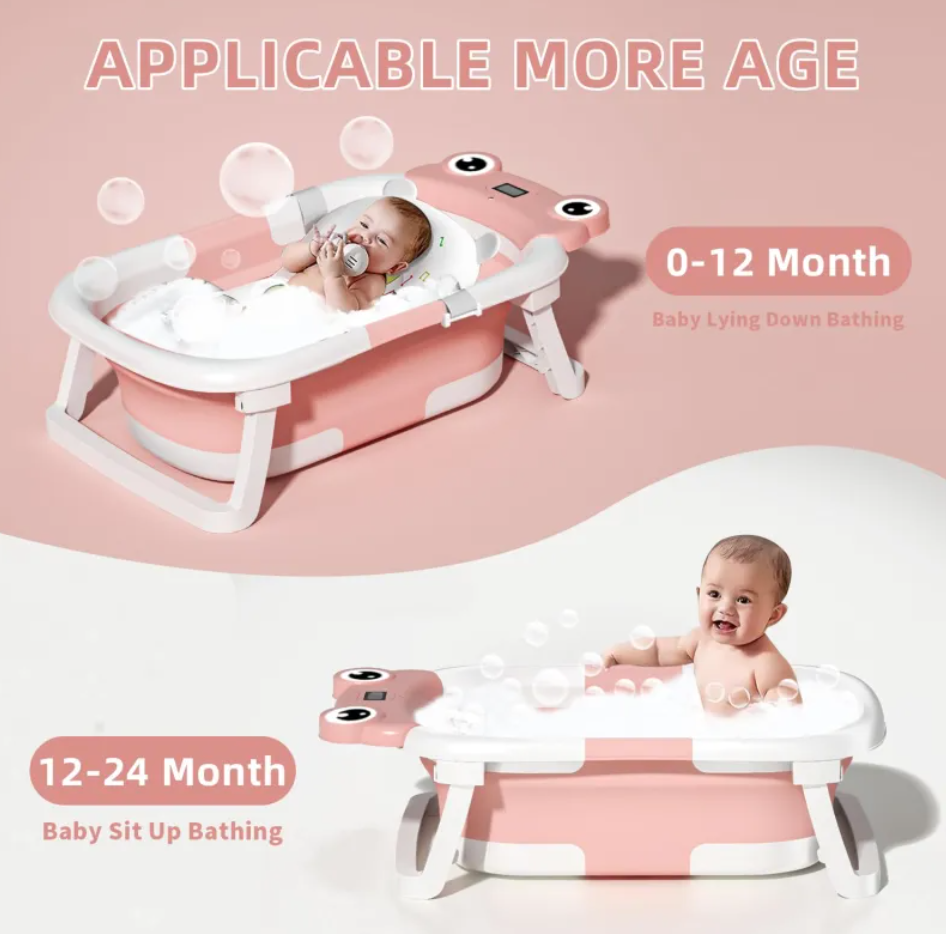 Foldable Baby Bathtub with Cushion & Thermometer