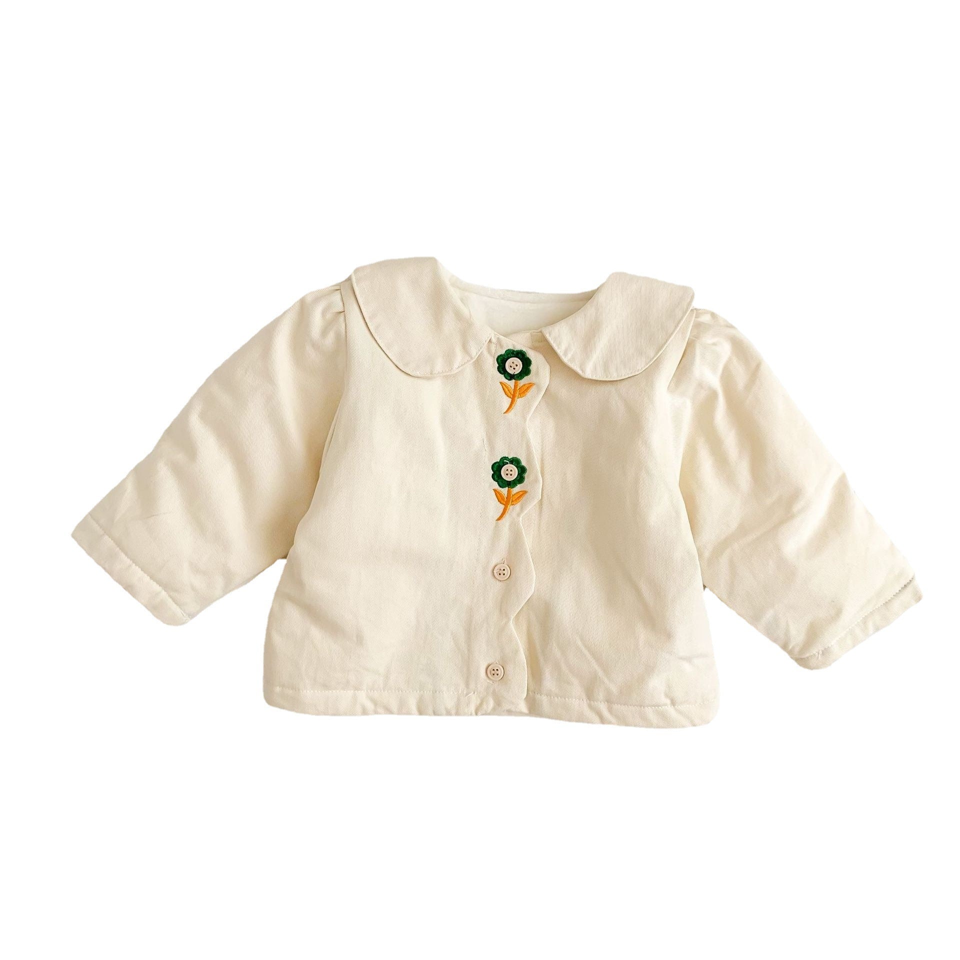 Embroidered Doll Collar Thick Jacket for Girls 1-3Y