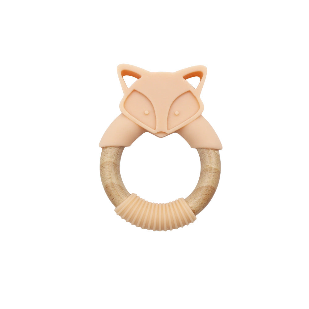 Silicone Fox Baby Teether with Wooden Ring