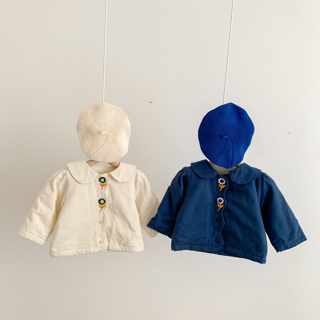 Embroidered Doll Collar Thick Jacket for Girls 1-3Y