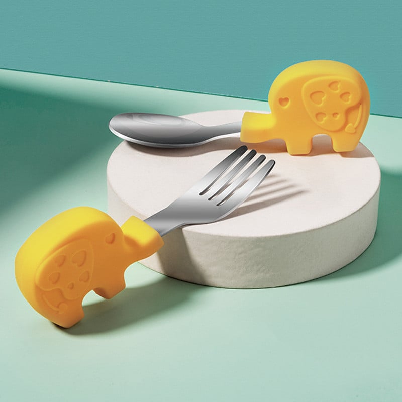 Children's Short Handle Stainless Steel Fork and Spoon