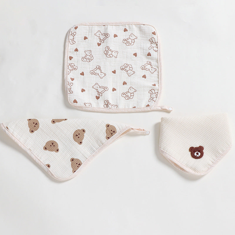 Cartoon Bear Triangle Baby Bib and Burp Cloth Set