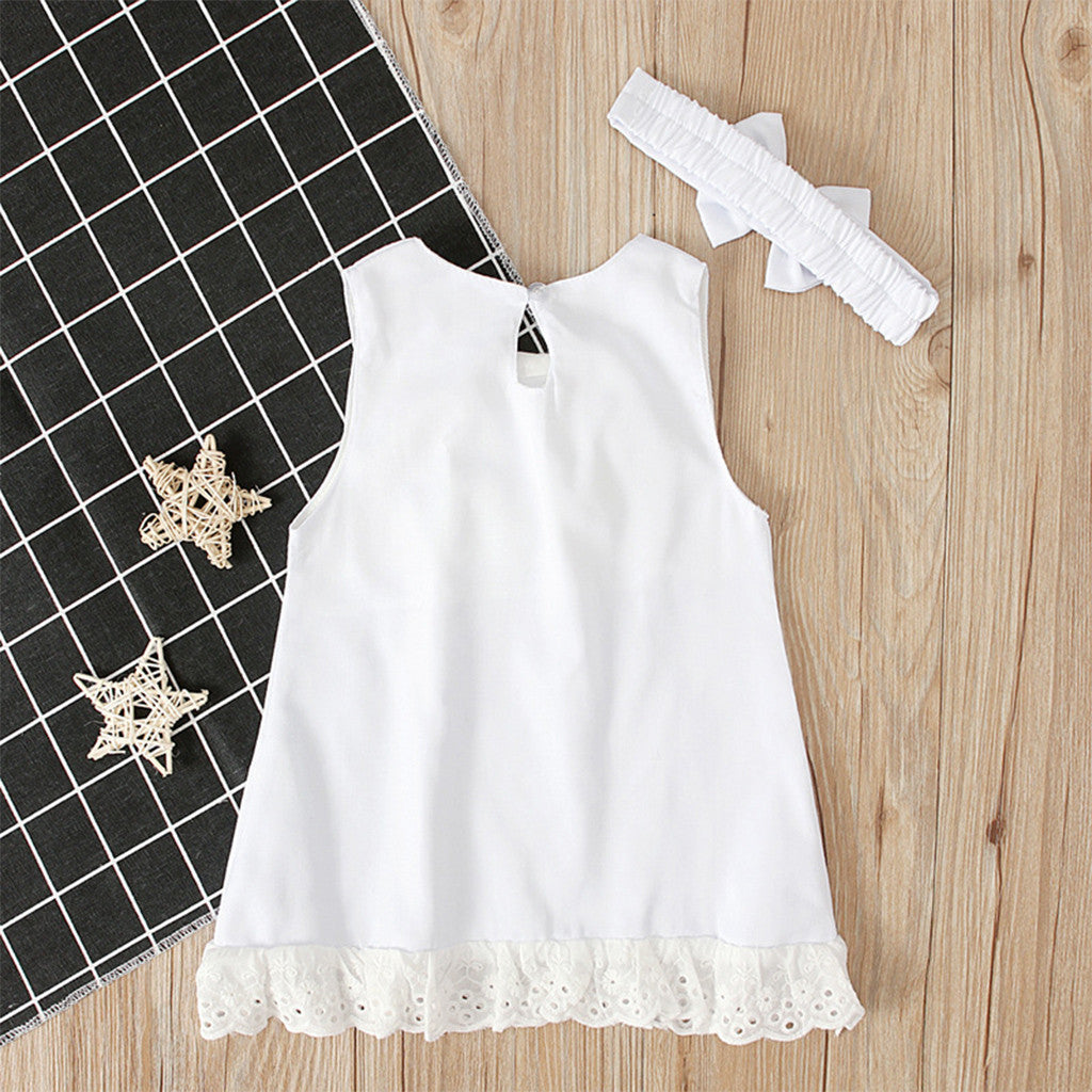 Summer Girls' Sleeveless Bow Dress with Headband Set