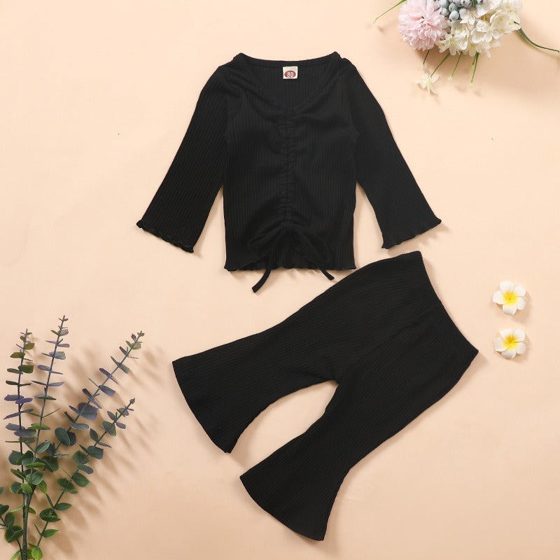 Solid Color Trumpet Sleeve Baby Girl Set