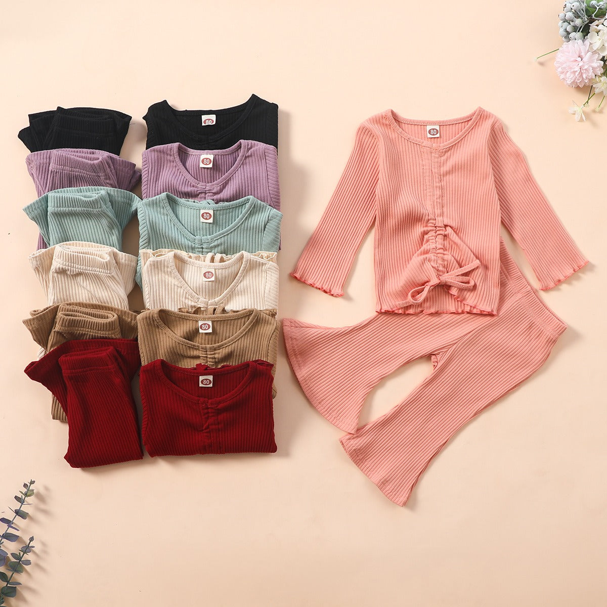 Solid Color Trumpet Sleeve Baby Girl Set