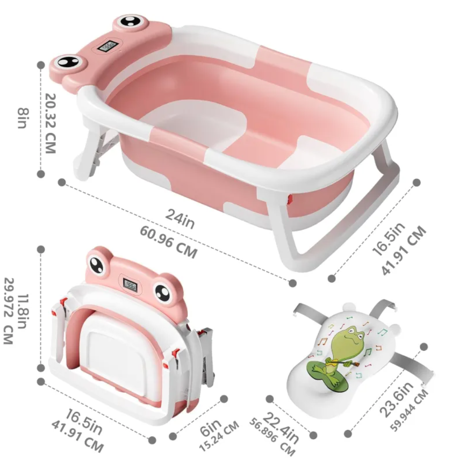 Foldable Baby Bathtub with Cushion & Thermometer