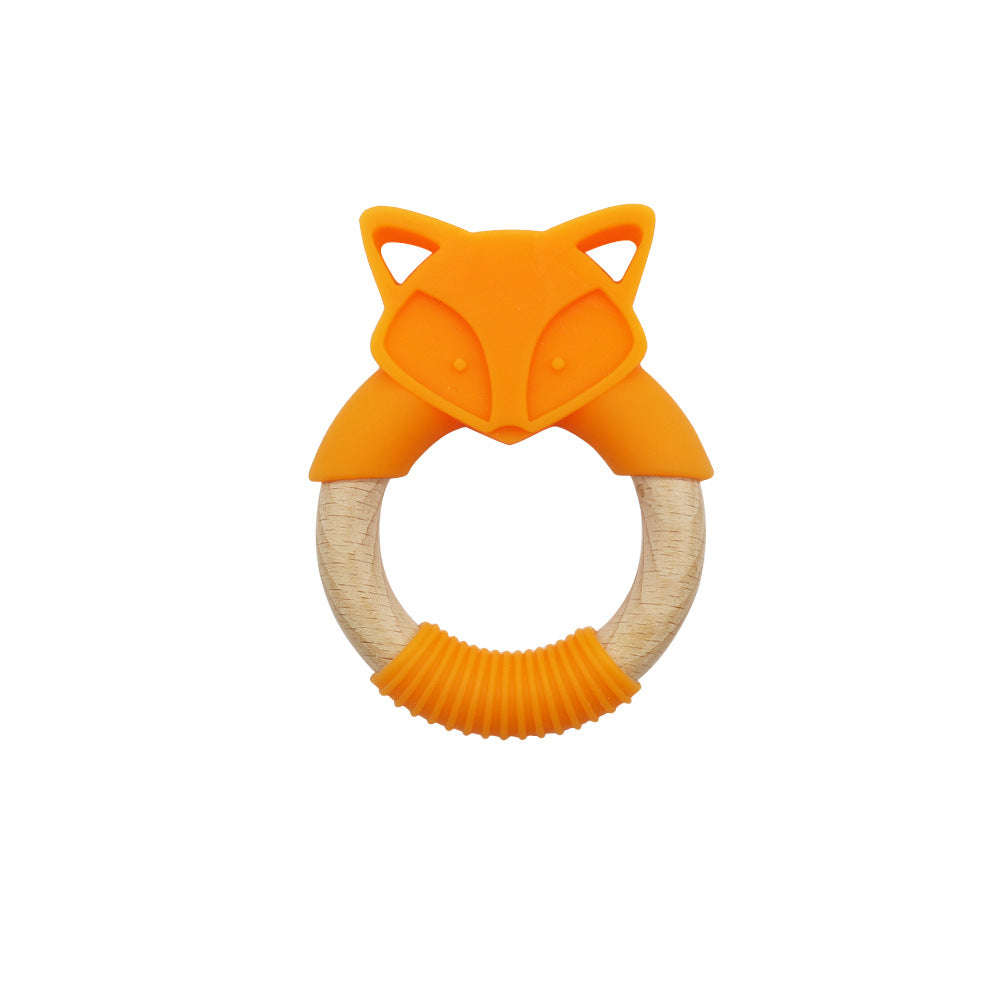 Silicone Fox Baby Teether with Wooden Ring
