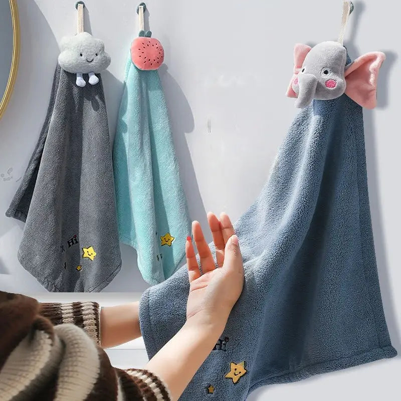 Cartoon Absorbent Hand Towel with Hanging Loop