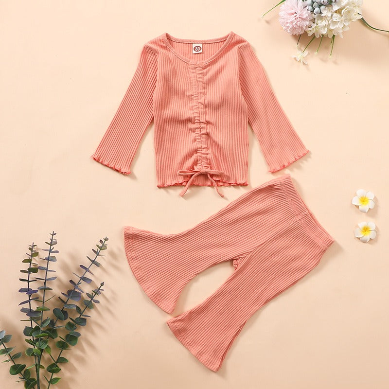 Solid Color Trumpet Sleeve Baby Girl Set